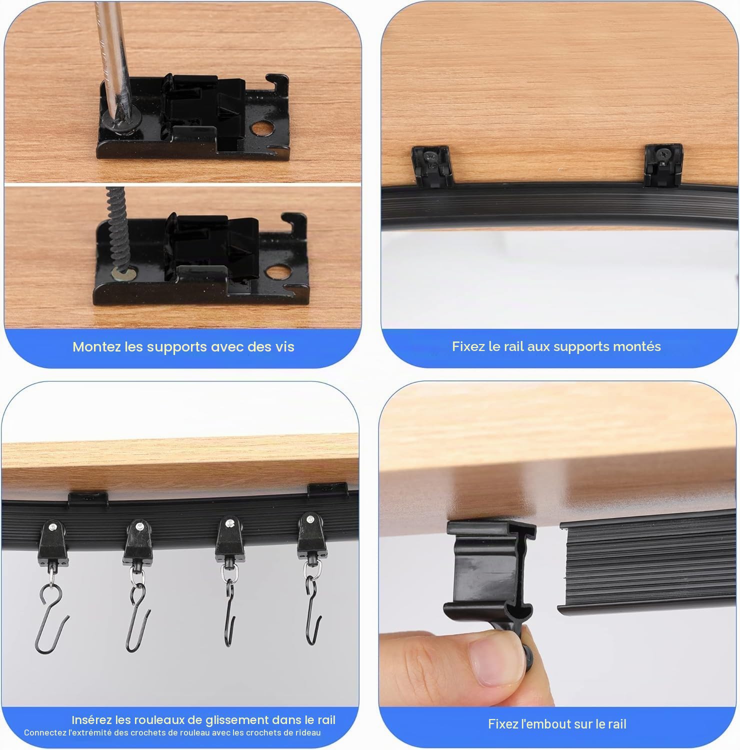 Flexible Rail Rideaux Plafond(5M)-Convient Aux Camping、Cars et Aux Salles de Bain,Rails de Rideau Faciles à Installer, Noirs
