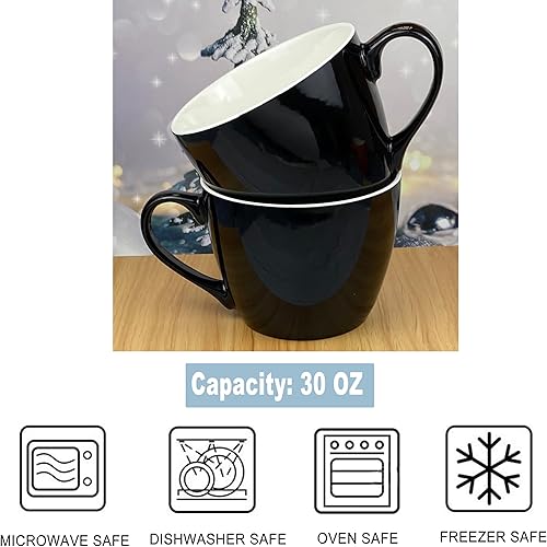 Miniatura 2 de MECOWON Tazas de café de porcelana de 30 onzas, juego de 2 tazas grandes para sopa, cereales y ensalada (naranja)