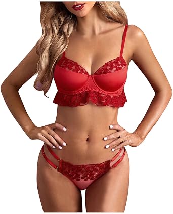 Nightwear Lingerie Red Perspective Lace Floral Embroidery Temptation WomenS Underwear Set