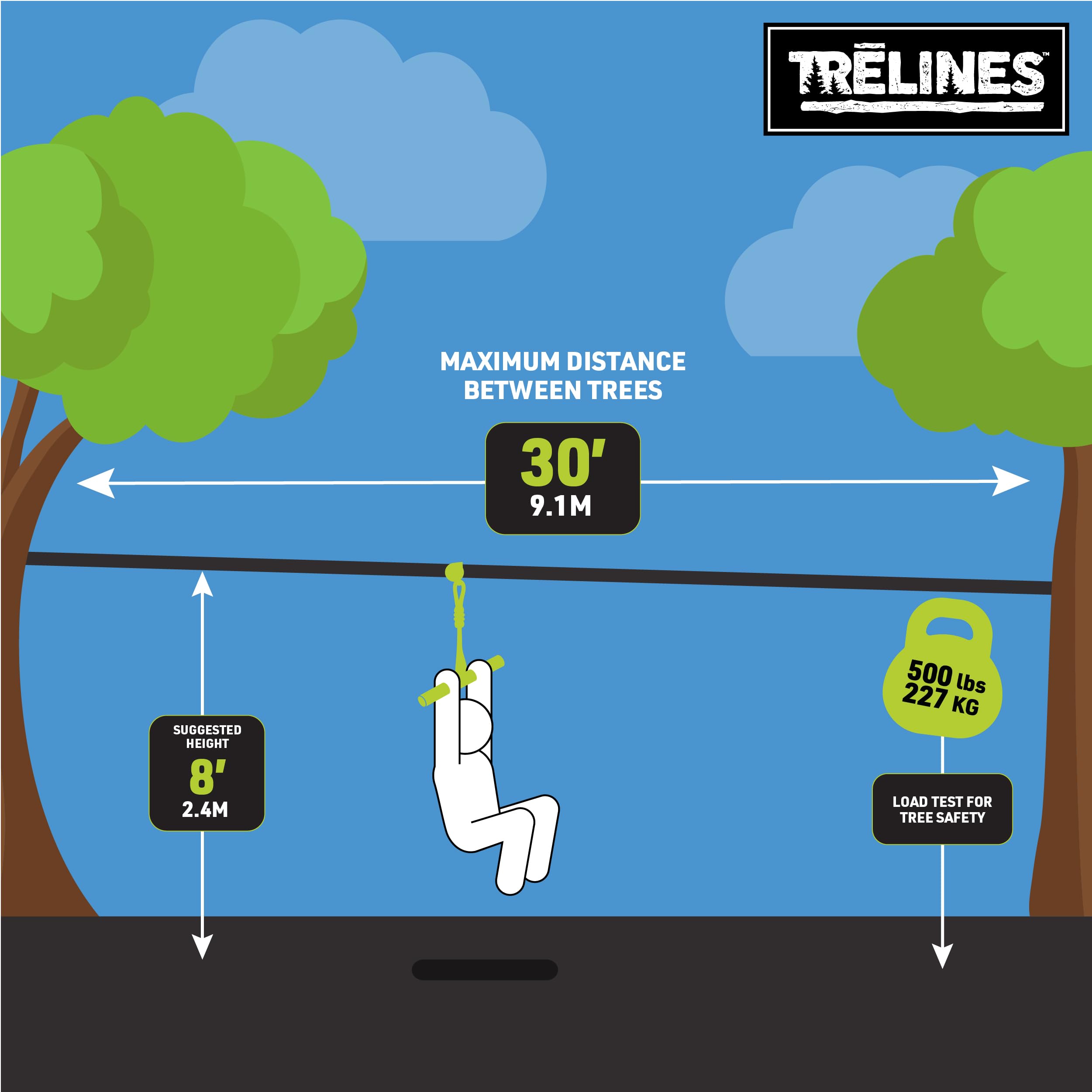 Seilrutsche 11 Meter, Slackline mit Griffstange und Rolle, Outdoor-Spielgerät für Kinder ab 5 Jahren, inkl. Aufbewahrungsbeutel