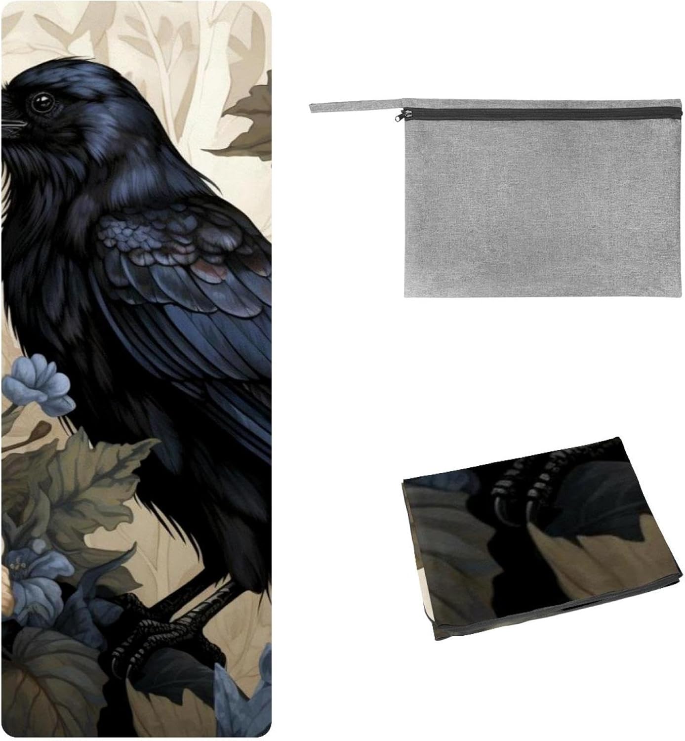 Yoga Towel, Black Crow Pattern Non Slip Sweat Absorbent Hot Yoga Mat Towel for Hot Yoga, Pilates and Fitness - 72.8" x 26.8"