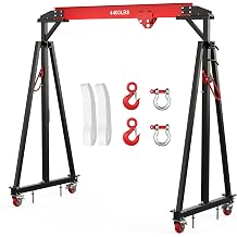 Adjustable Gantry Crane with Manual Trolley, Hook and Sling Strap, 2 Ton 4400 LBS Capacity, Portable Gantry Crane Height Adjustable 97" to 141" with 12 Positions, for Factories, Warehouses, Constructi