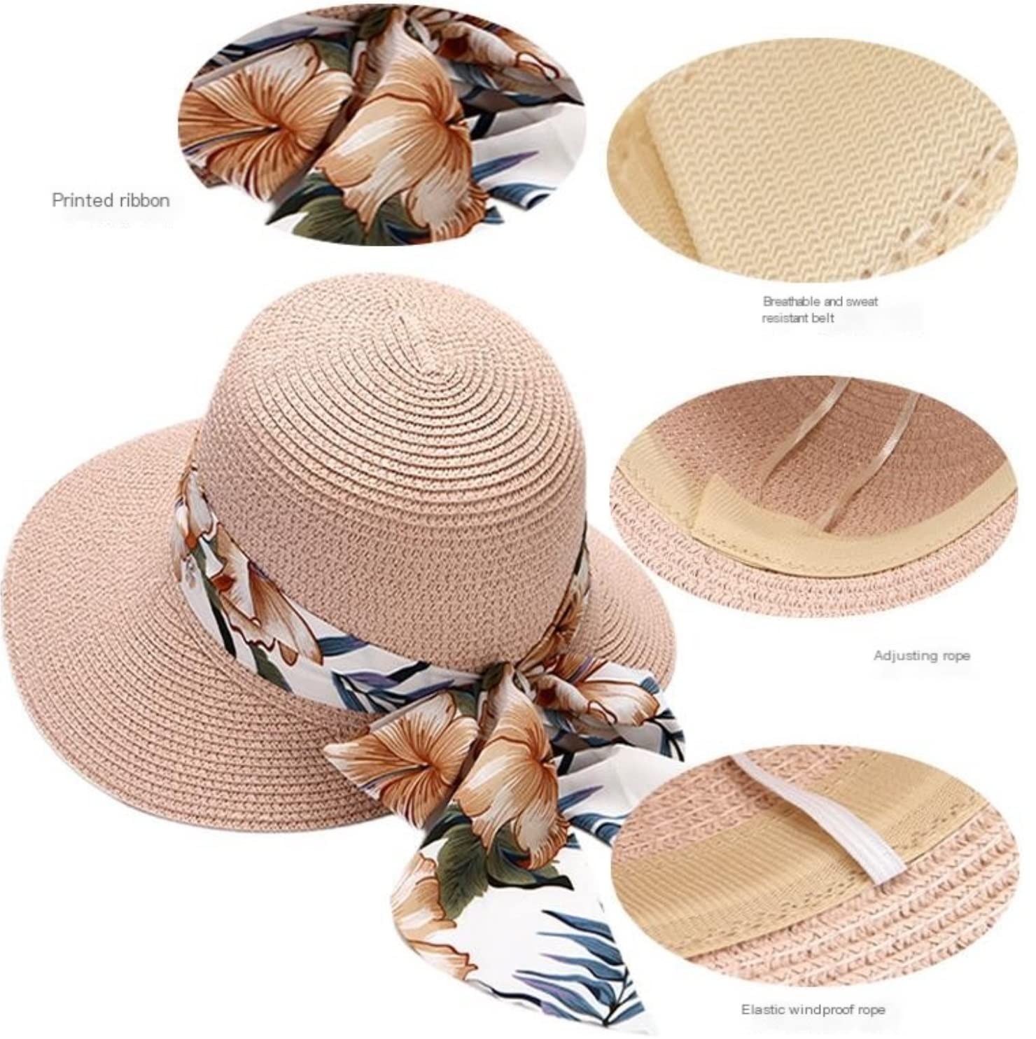 Sombrero de Playa Plegable, Sombreros De ala Ancha para El Sol para Damas Verano Sombrero Paja Playa Protección Solar Plegable Sombrero Playa Verano