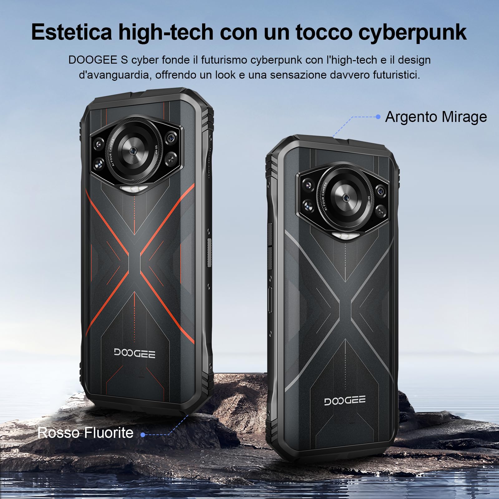 S Cyber Smartphone Rugged 4G, 10800mAh, 256GB, IP68 IP69K Dual SIM | Display FHD+ 6,58", Android 14, 8GB+12GB RAM, memoria 256GB, fotocamera 50MP, MIL-STD-810H, NFC, sblocco impronta e viso