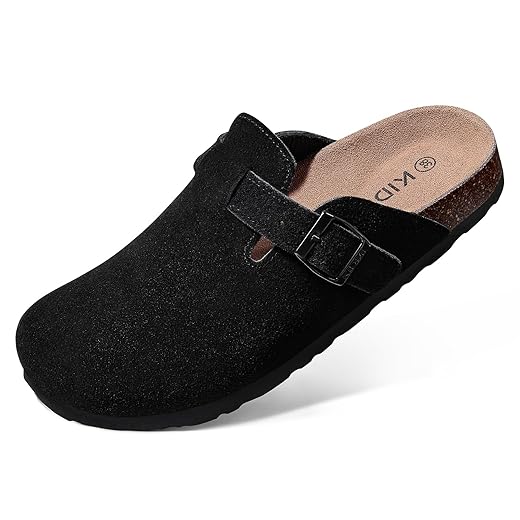 KIDMI Women's Genuine Suede Clogs Cork Footbed Sandals Leather Mules Potato Shoes with Arch Support