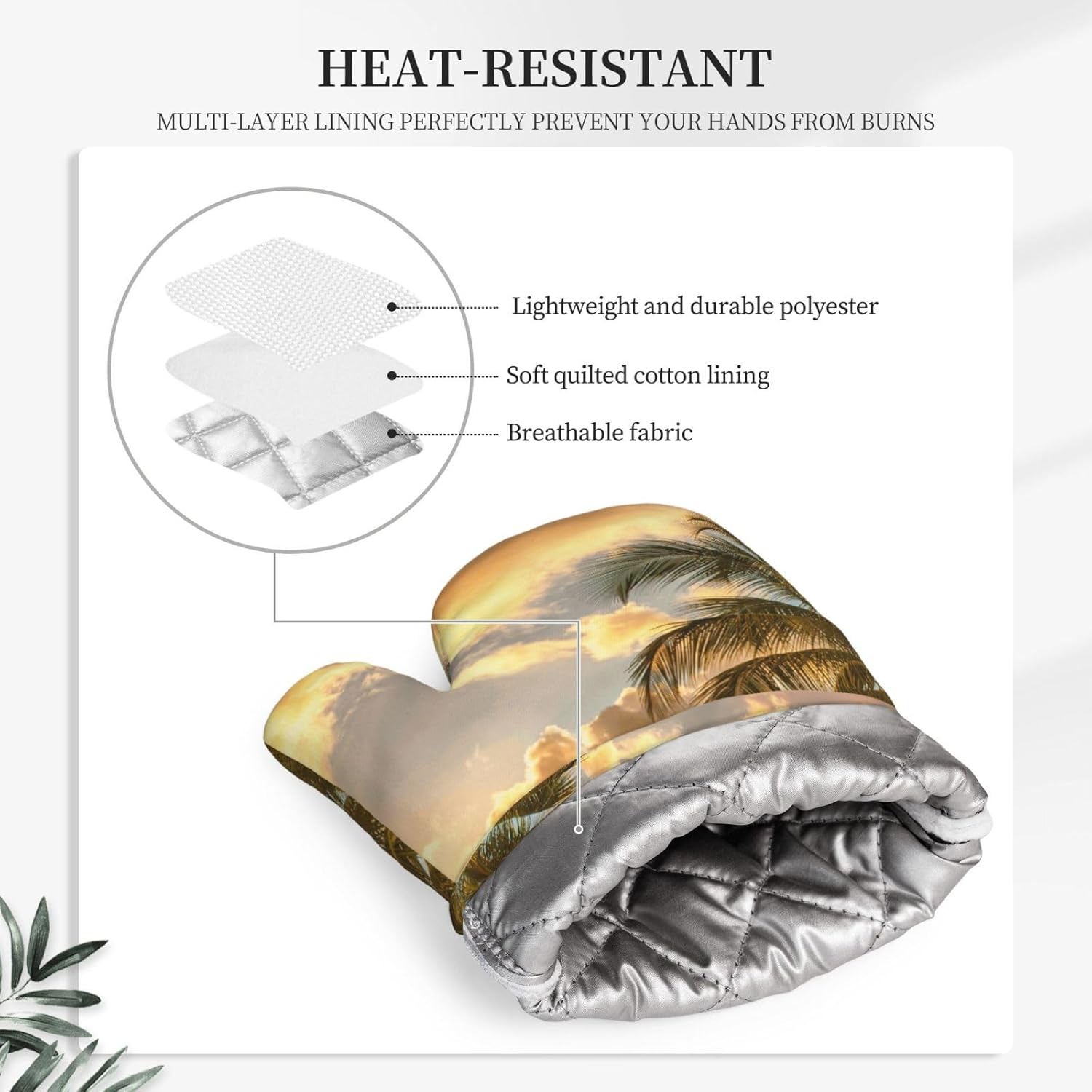 Sunset Hawaiian Palm Tree Oven Mitts and Pot Holders Set of 4 Heat Resistant Kitchen Gloves with Silicone Palm Hot Pads for Baking Cooking Grilling BBQ