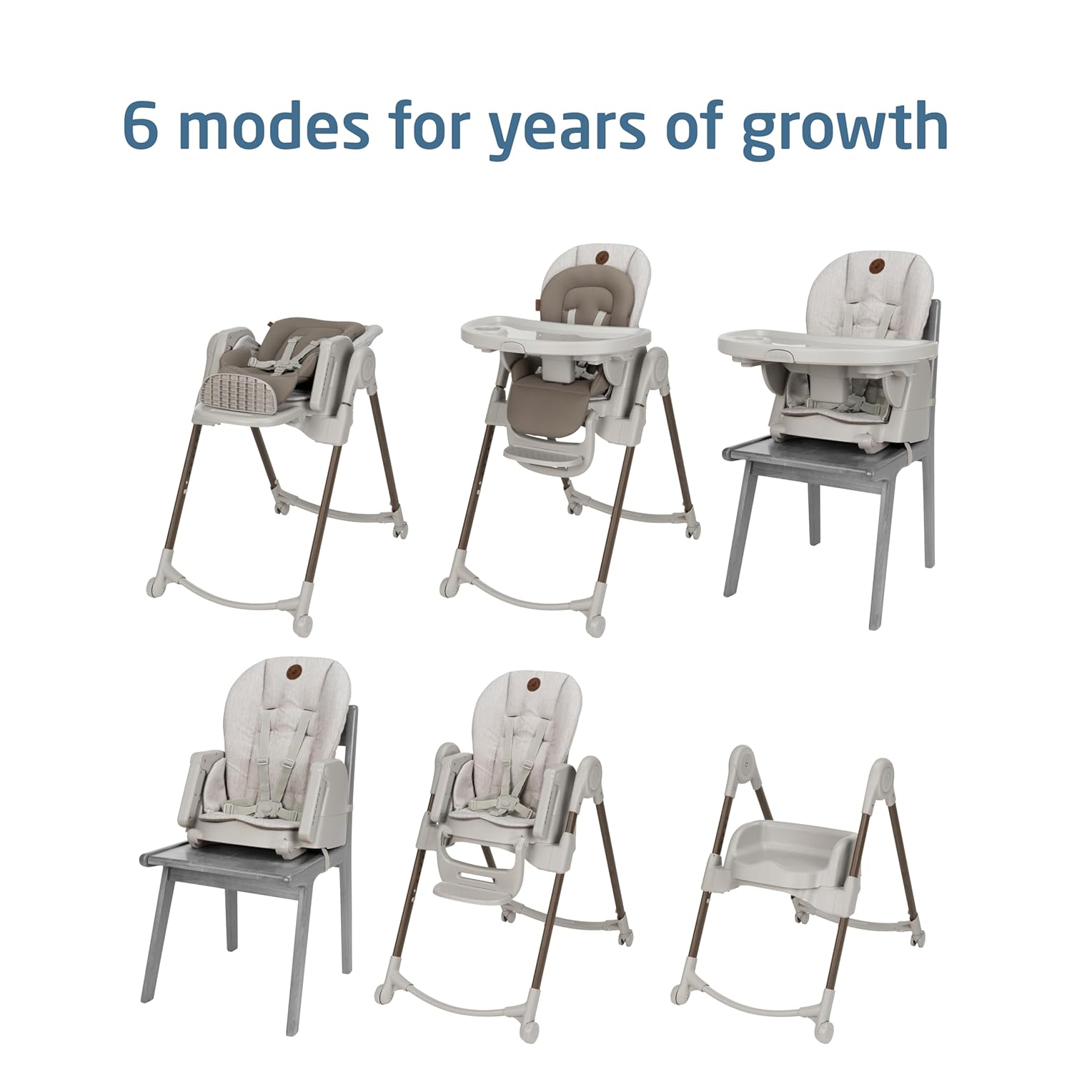 Maxi-COSI Minla 6-in-1 High Chair for Babies & Toddlers, Portable Foldable Highchair, EcoCare Fabric, 9 Heights, 5 Reclines, 4 Tray Positions, Truffle