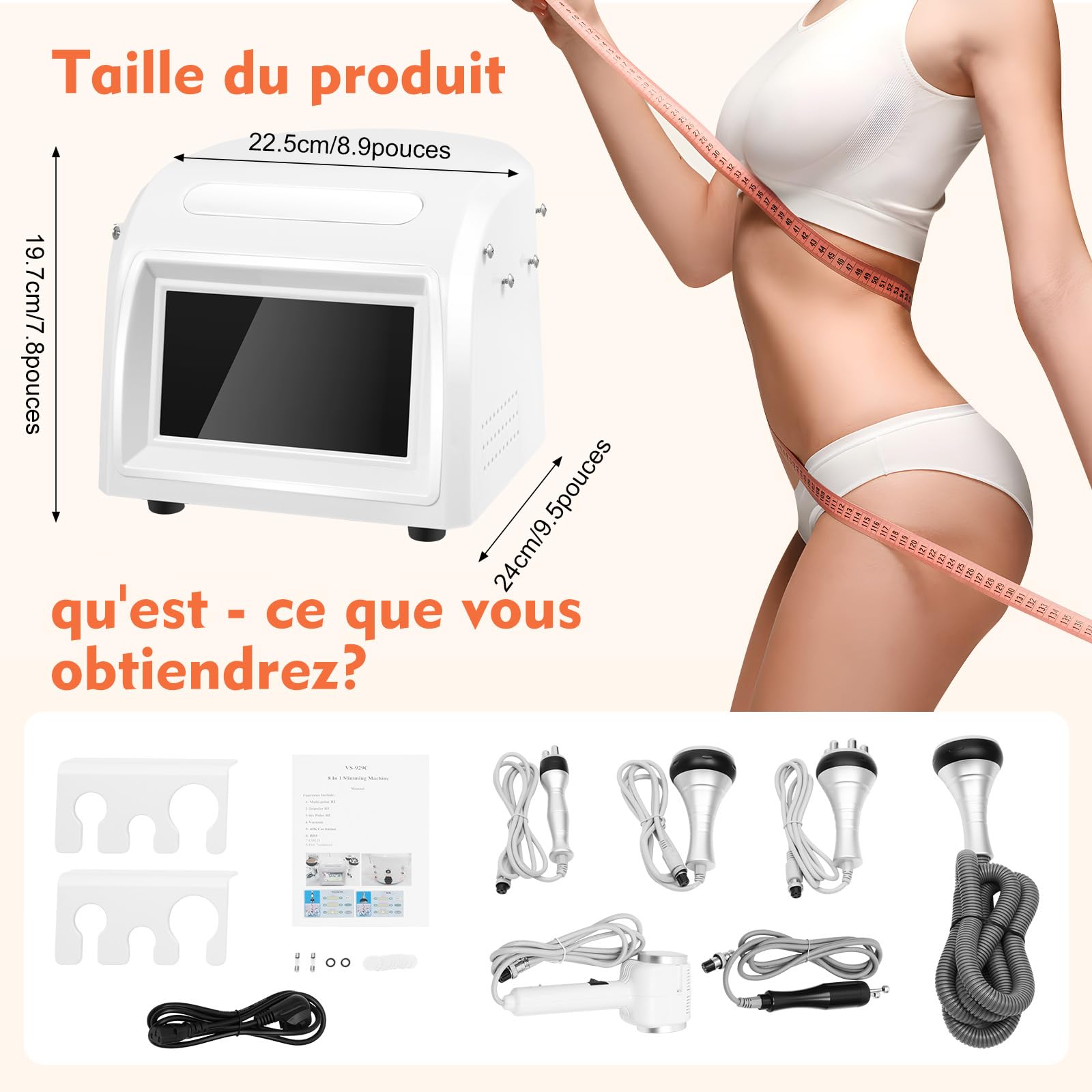 Appareil Minceur 40K, Cellulite, Cavitation 6 en 1, Fréquence Radio, Appareil et Corps, Machine de Beauté Raffermissante et Modelage de la Peau pour Le Corps et Le Visage