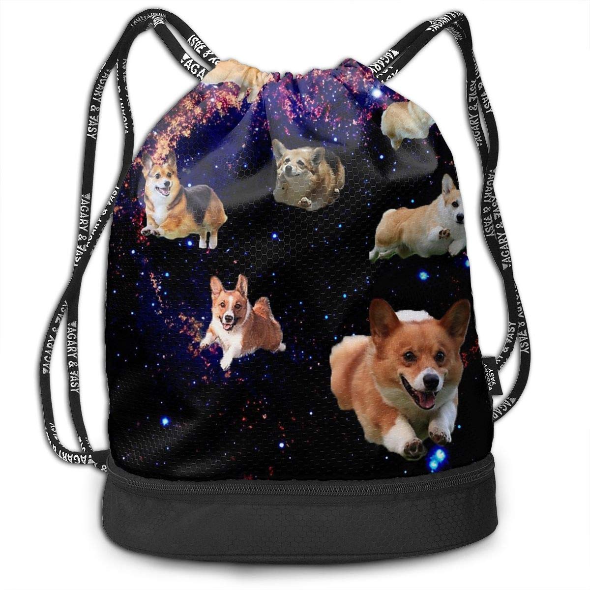 Men & Women Premium Polyester Drawstring Backpack Galaxy Space Cute Corgi Running Shoulder Bags Theft Proof Lightweight For Traveling Soccer Baseball Bag Large For Camping, Yoga