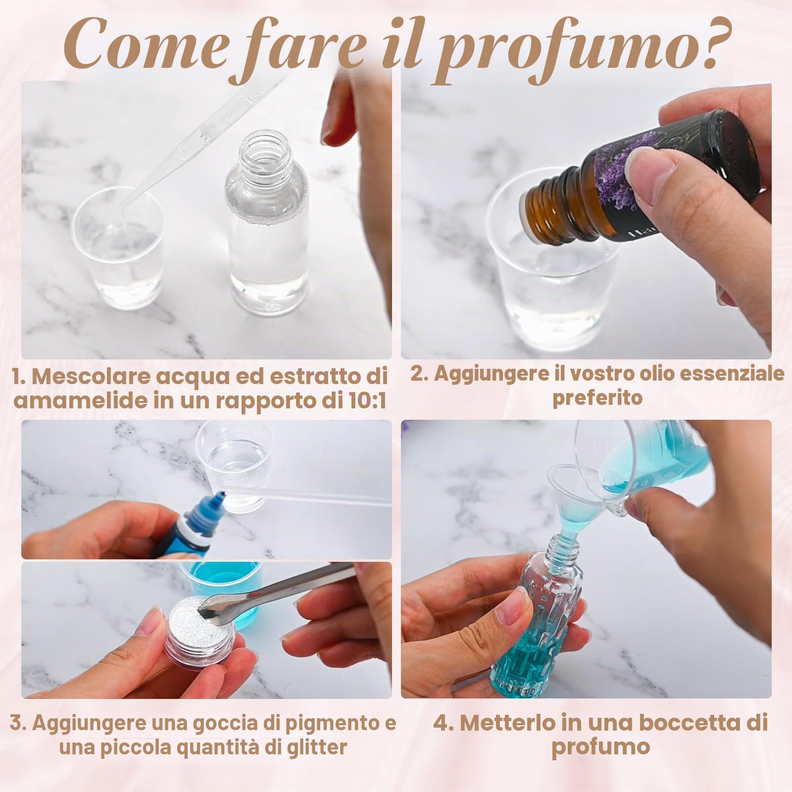 JUYRLE Set per Creare Profumi Fai da Te, Kit per la Fabbricazione di Oli Profumati, Set Fai da Te Creativo per Adulti DIY con Olio Essenziale, Mini Set di Profumi con Piccola Flacone Spray, Come