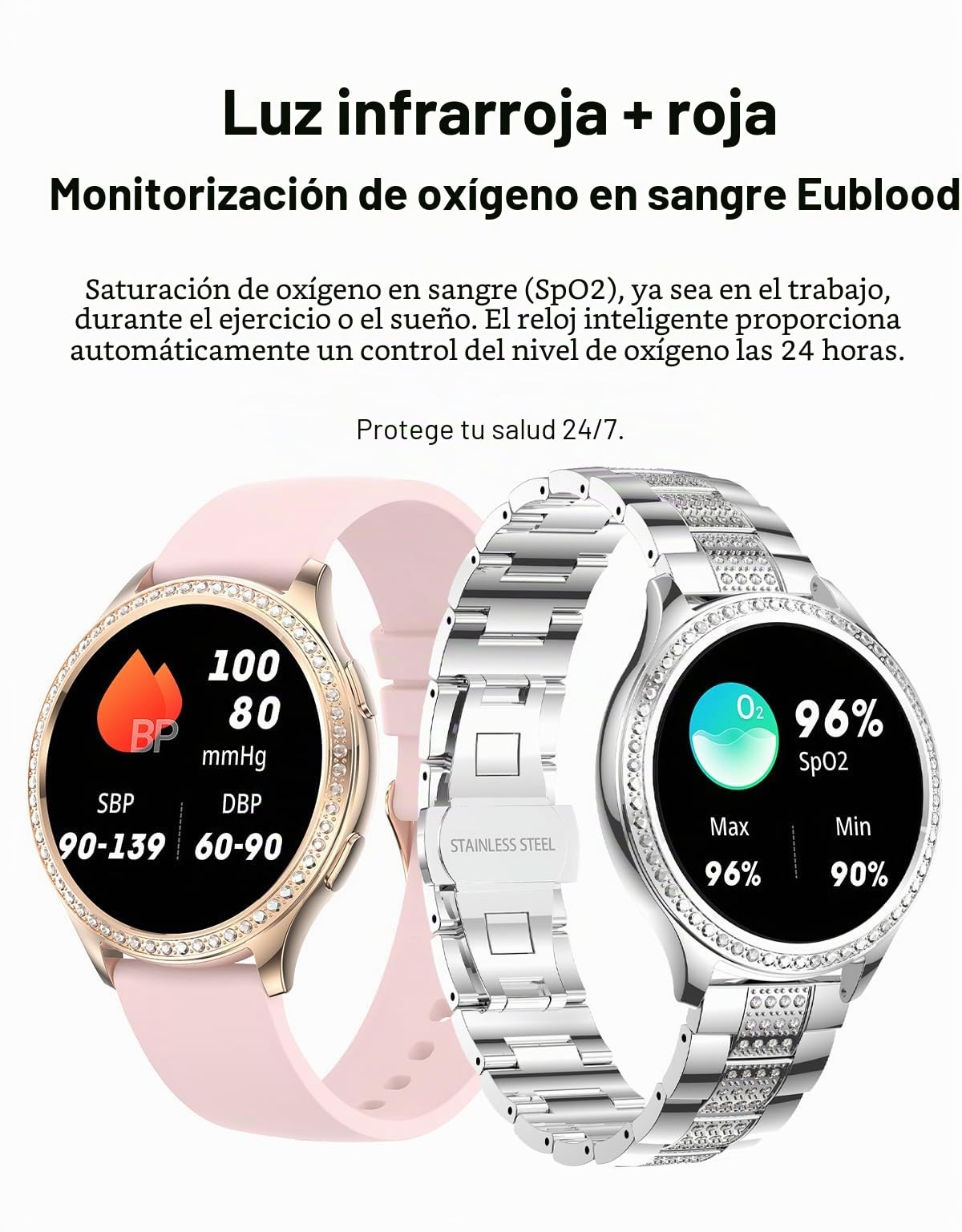 findtime Reloj inteligente para mujer, reloj inteligente dorado y plateado, reloj de presión arterial, rastreador de fitness con llamada Bluetooth, monitor de frecuencia cardíaca, oxígeno en sangre