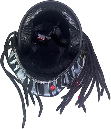 Miniatura 4 de Predator - Casco de motocicleta de cara completa con trenza para el cabello y luz LED para montar al aire libre o fiestas de club y cosplay,