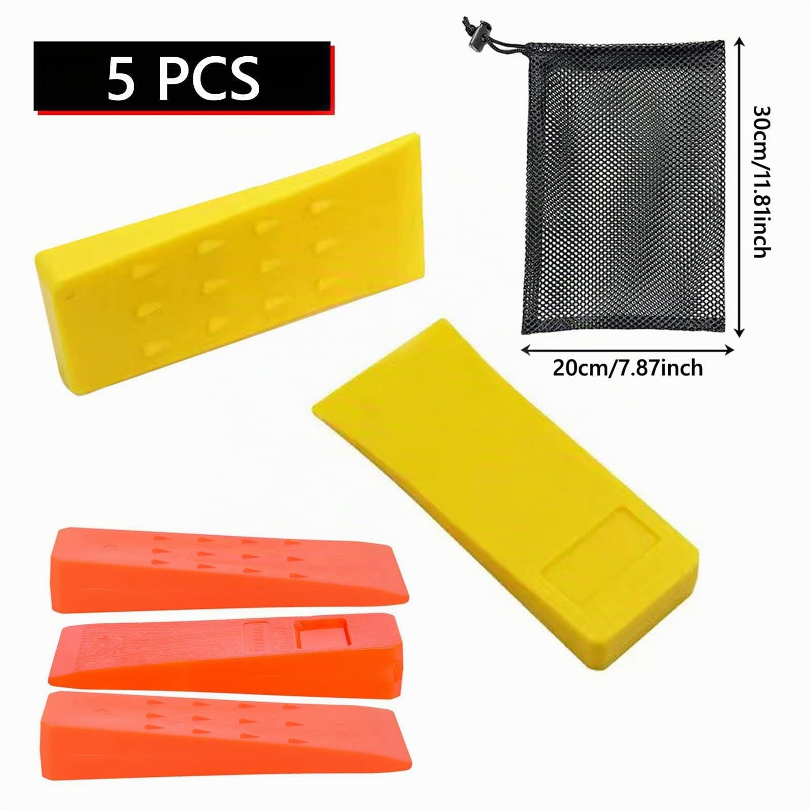 Set di Cunei per Abbattimento 5 Pezzi (2x8 Pollici + 3x6 Pollici) - Cunei Forestali in Plastica Antiscivolo con Denti, Resistente al Gelo, Include Rete per Trasporto, Cunei per Abbattimento