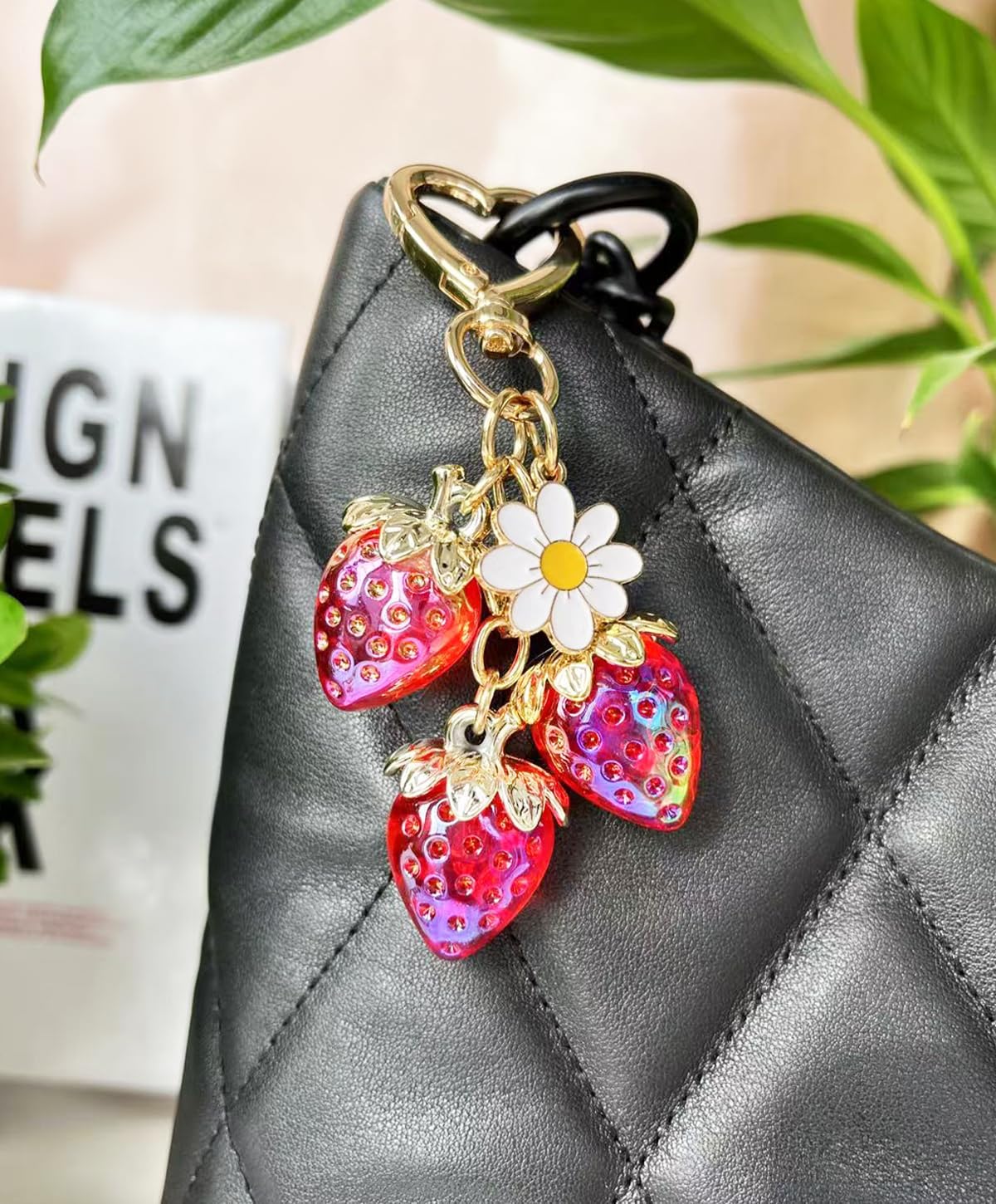 Cute Strawberry Keychain Bag Charm for Bag Purse Backpack Keys for Women Birthday Holiday Gift - Image 2