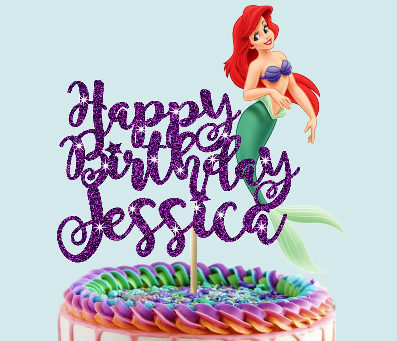 Glitter Card Personalised Little Mermaid Cake Topper (Purple)
