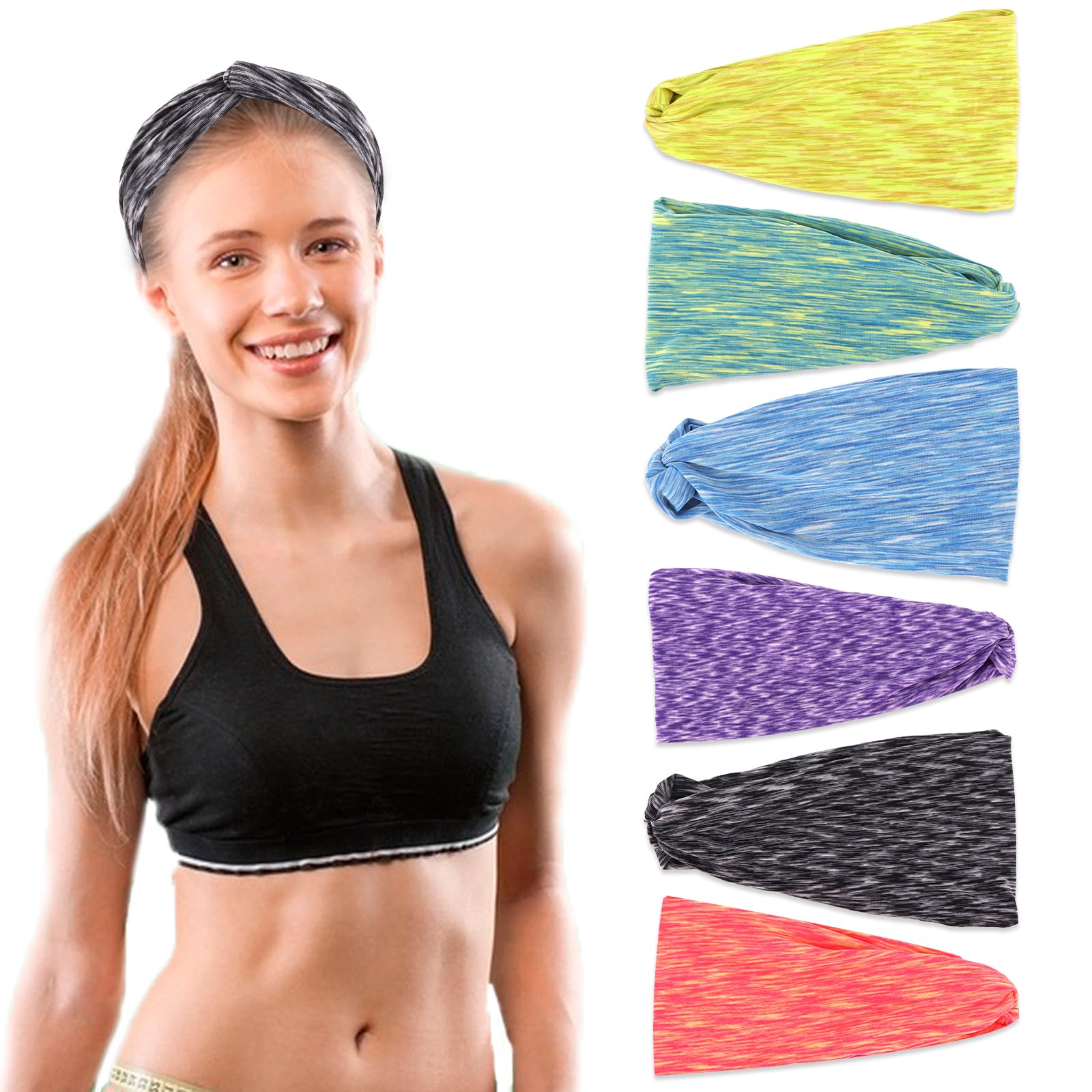 Amazon.com: Workout Headbands for Women 6 Pack Wide Elastic  display picture 2