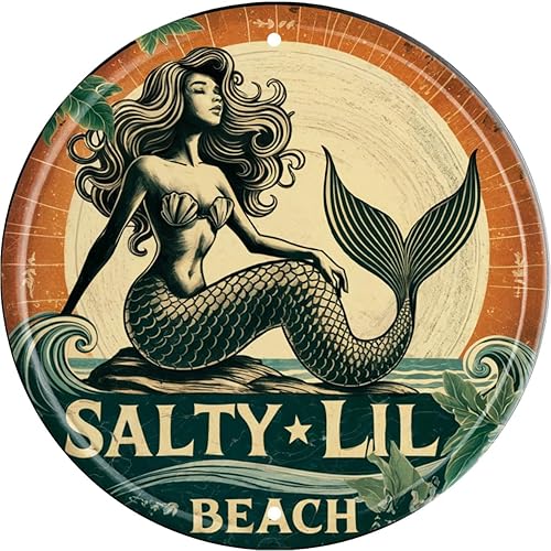 Decoración de pared de sirena, letrero de metal, placa redonda vintage para playa, temática náutica, bar, cafetería, decoración del hogar, regalo