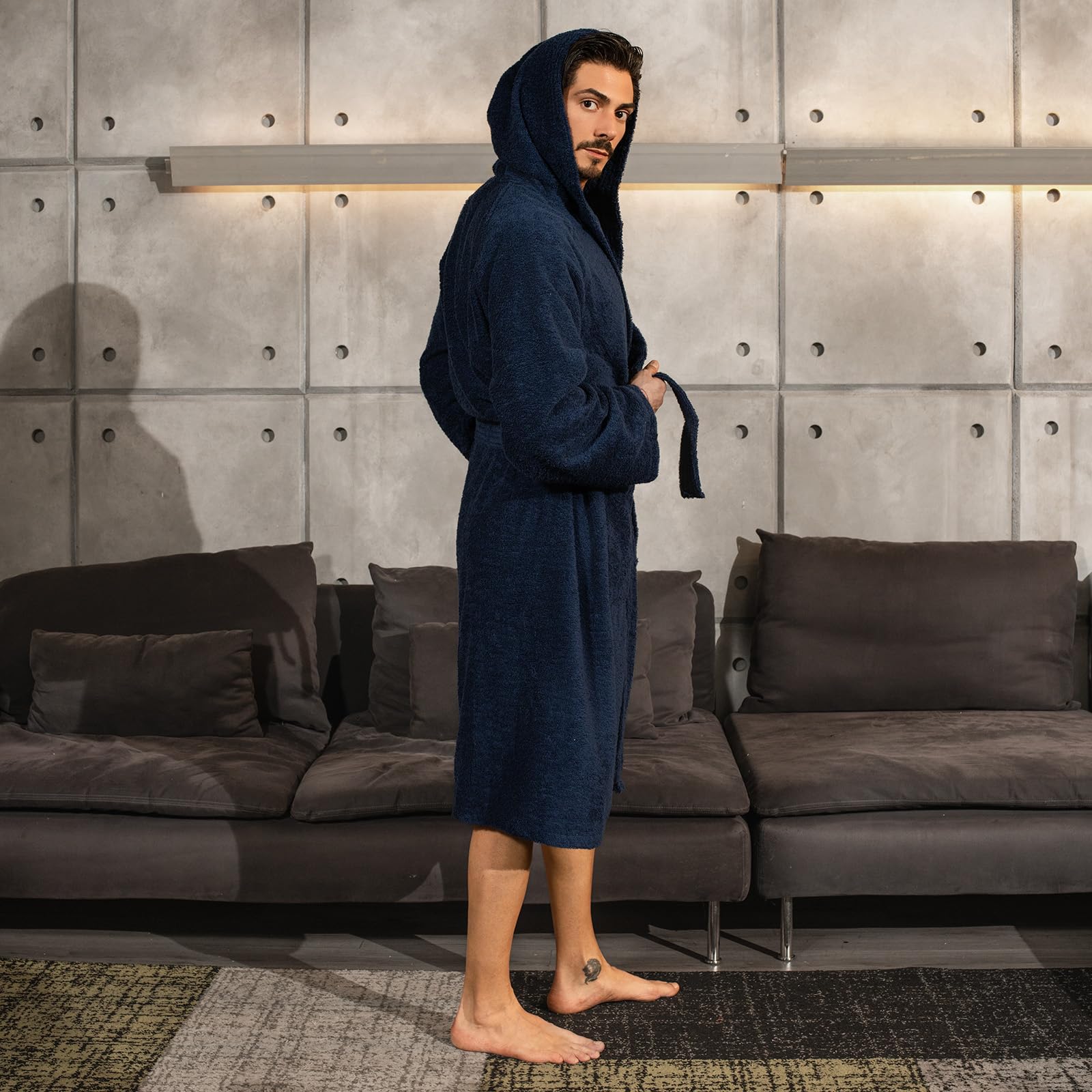 Peignoir unisexe pour femme/homme avec capuche - en éponge de coton 100% OEKO-TEX - doux, absorbant, Design italien