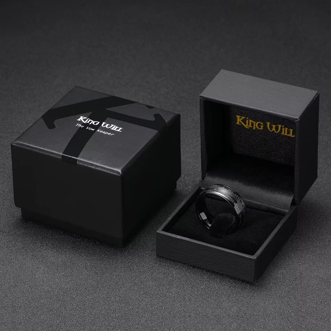 King Will Nature - Alianza de boda para hombre de 8 mm con incrustaciones de madera verde, carburo de tungsteno negro, tamaño