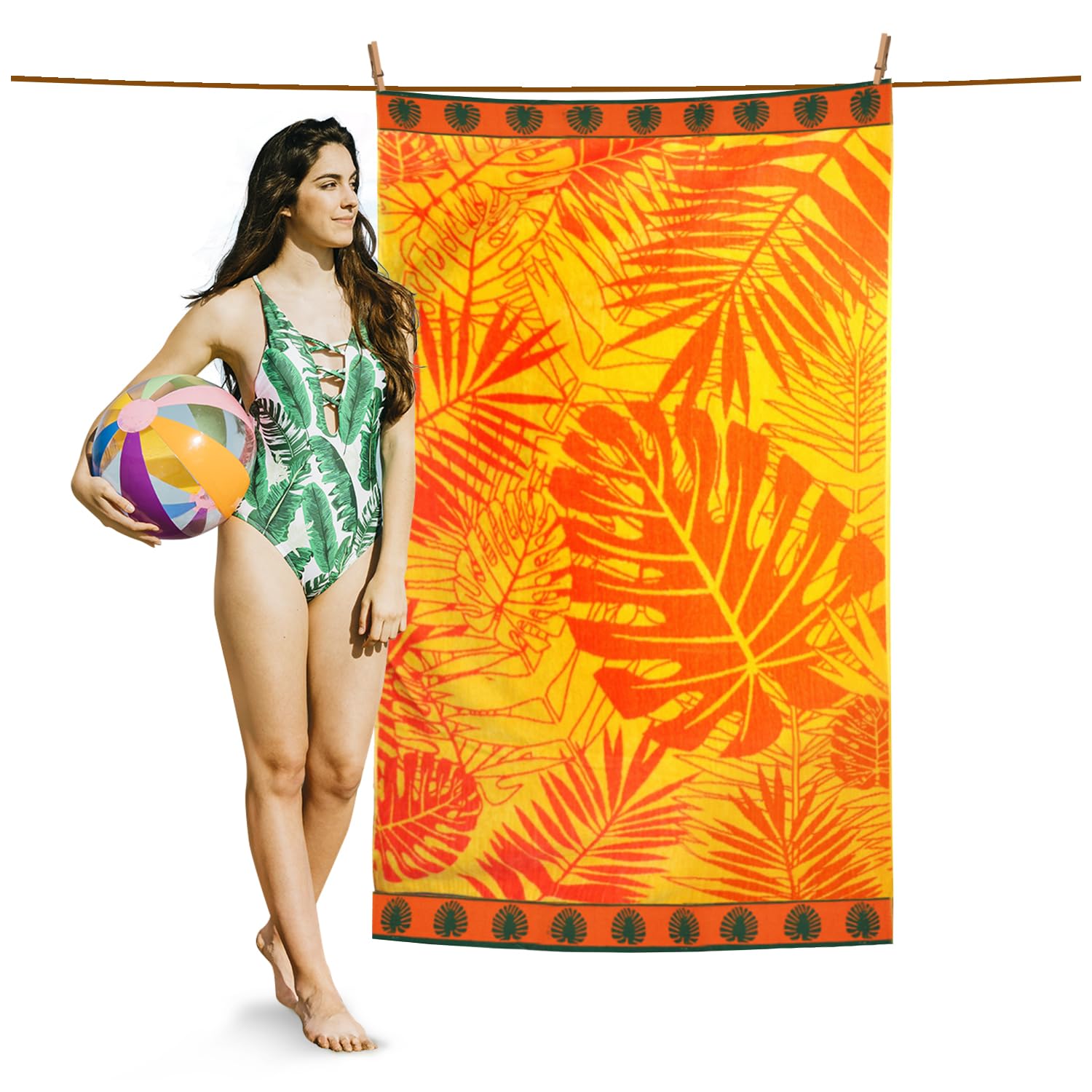 GC GAVENO CAVAILIA 1 Pk Tropical Leaf 500 GSM Beach Towels Large, 100X180cm