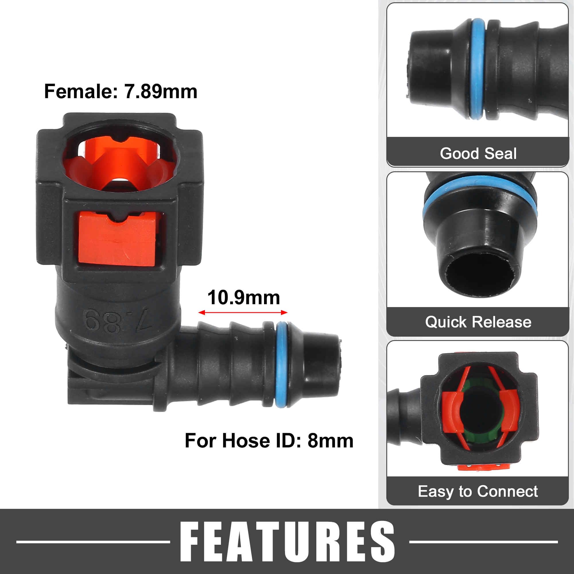 A ABSOPRO Connettore rapido per tubo del carburante per auto a 90 gradi da 5/16" 7,89mm SAE a tubo da 5/16" 8mm Scollega il tubo in plastica rosso (Set di 2).
