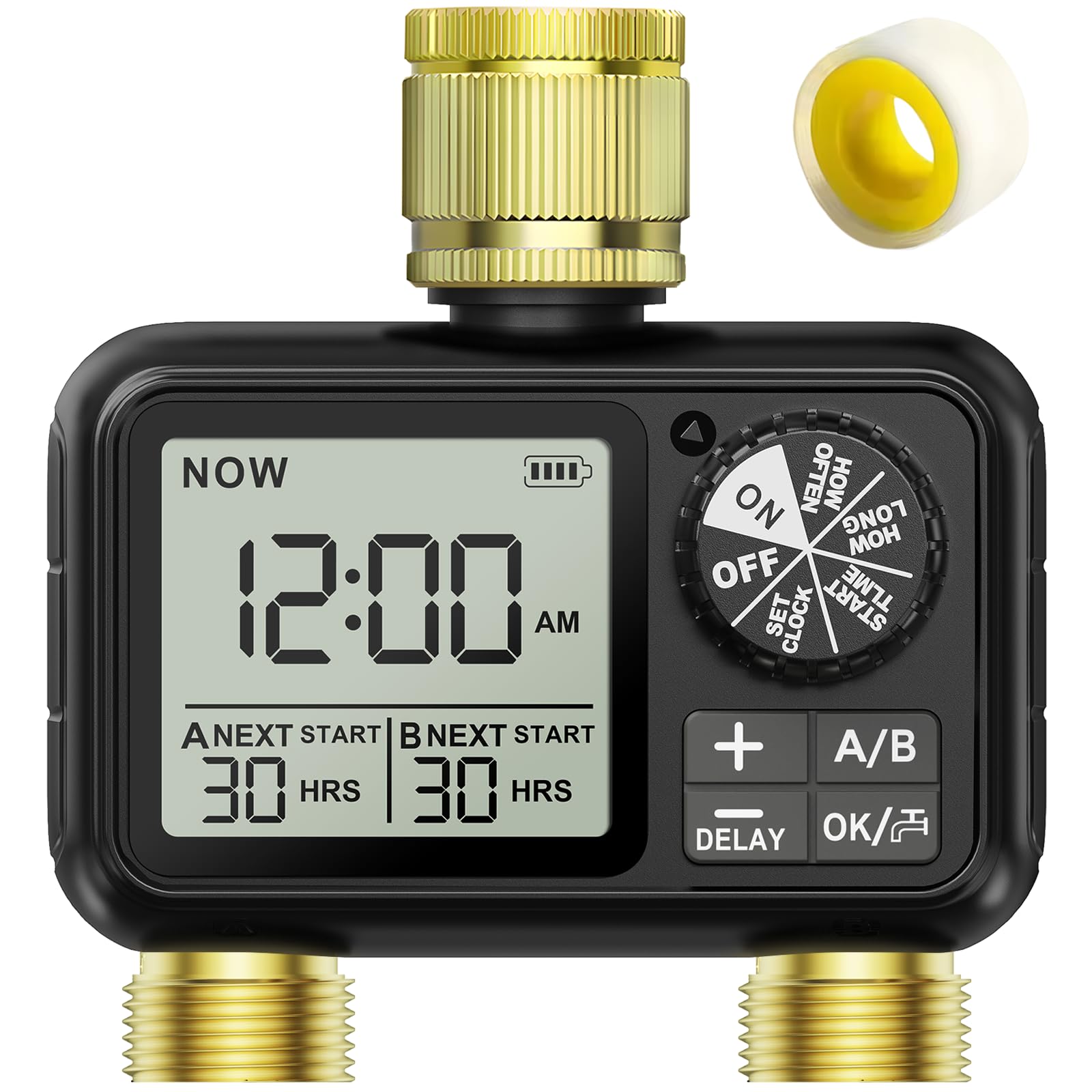 Xtsuen Bewässerungscomputer mit 2 Unabhängig Gesteuerten Ausgängen, Bewässerungsuhr mit Regenverzögerung/Automatischem & Manueller Modus, Großbild LCD-Display Wasser Zeitschaltuhr für Garten Rasen 3T