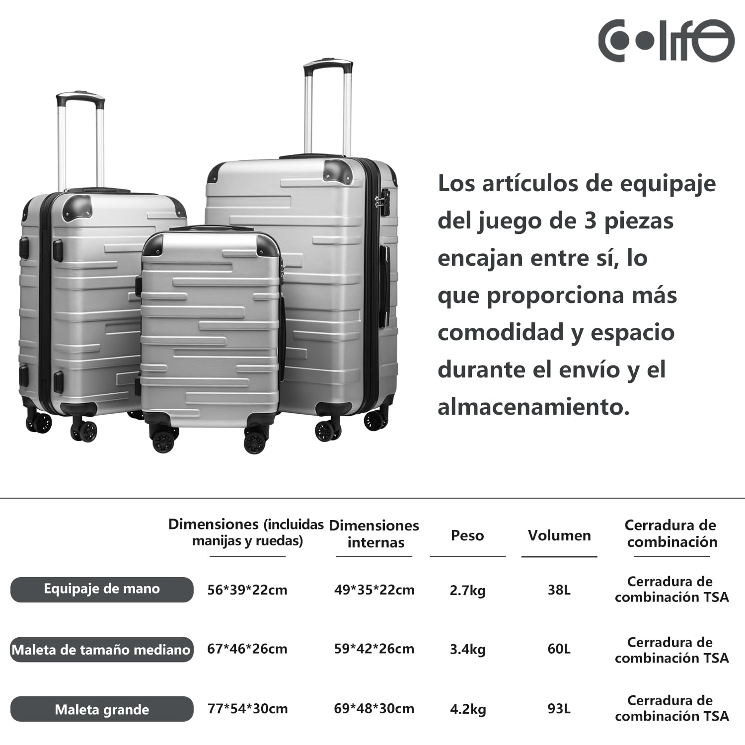 COOLIFE Maleta Mediana 67 cm, Maleta de Viaje Ligera 60L con Cerradura TSA | Maleta de 67x46x26 cm, ruedas giratorias, pequeñas resistentes a los impactos, vacaciones, viajes internacionales y cruceros
