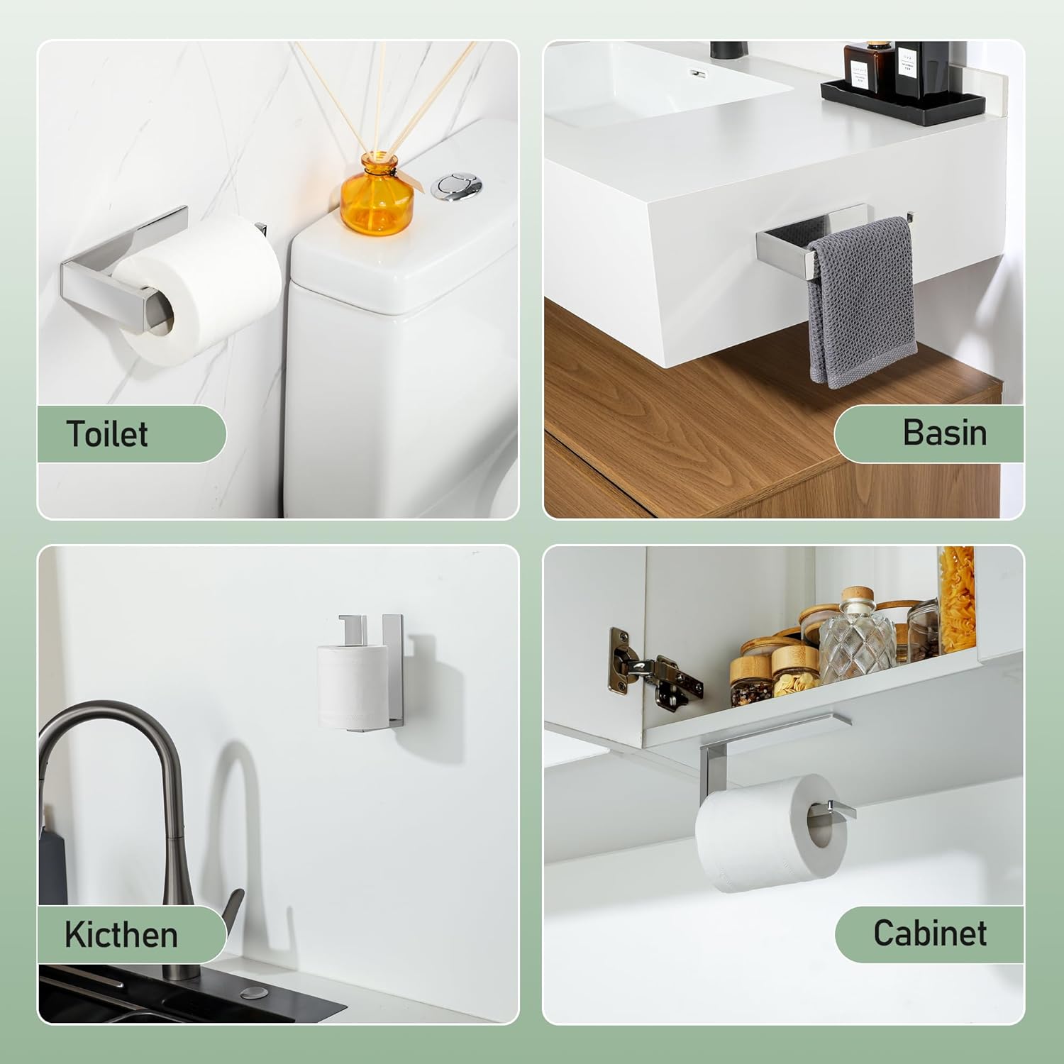 SAYAYO Toilet Roll Holder Self Adhesive Wall Mounted Sticky Polished Chrome Toilet Paper Holder Without Screws No Drill for Bathroom Kitchen SUS304 Stainless Steel Square Design