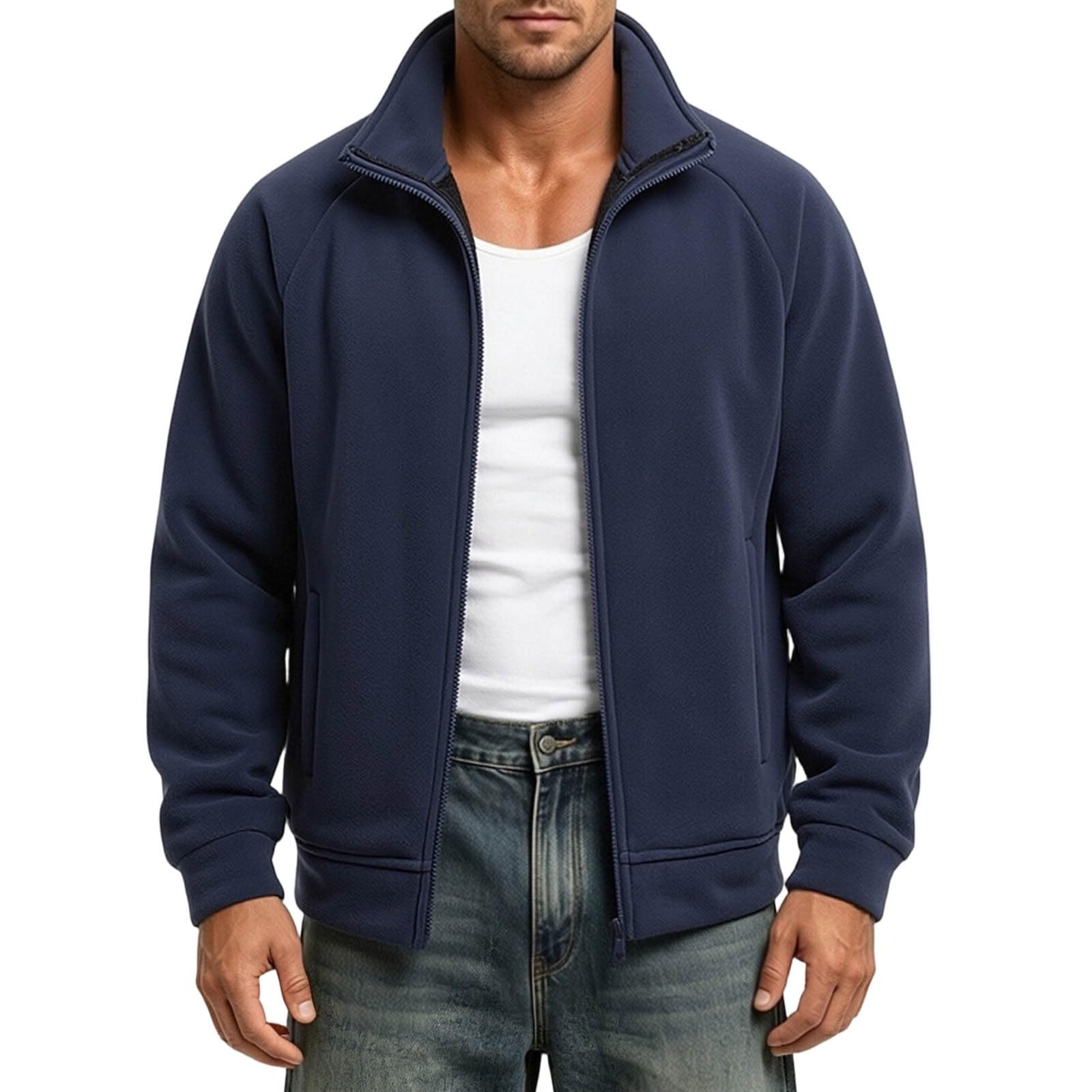 Chaqueta de forro polar para hombre con cremallera completa y bolsillos prácticos 6