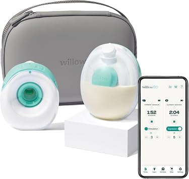 Willow Go - Wearable Breastfeeding Pump w/Case Grey - Hands Free Breast Pump - Electric, Cordless - 9 Levels of Hospital Grade Suction Strength, App Compatible
