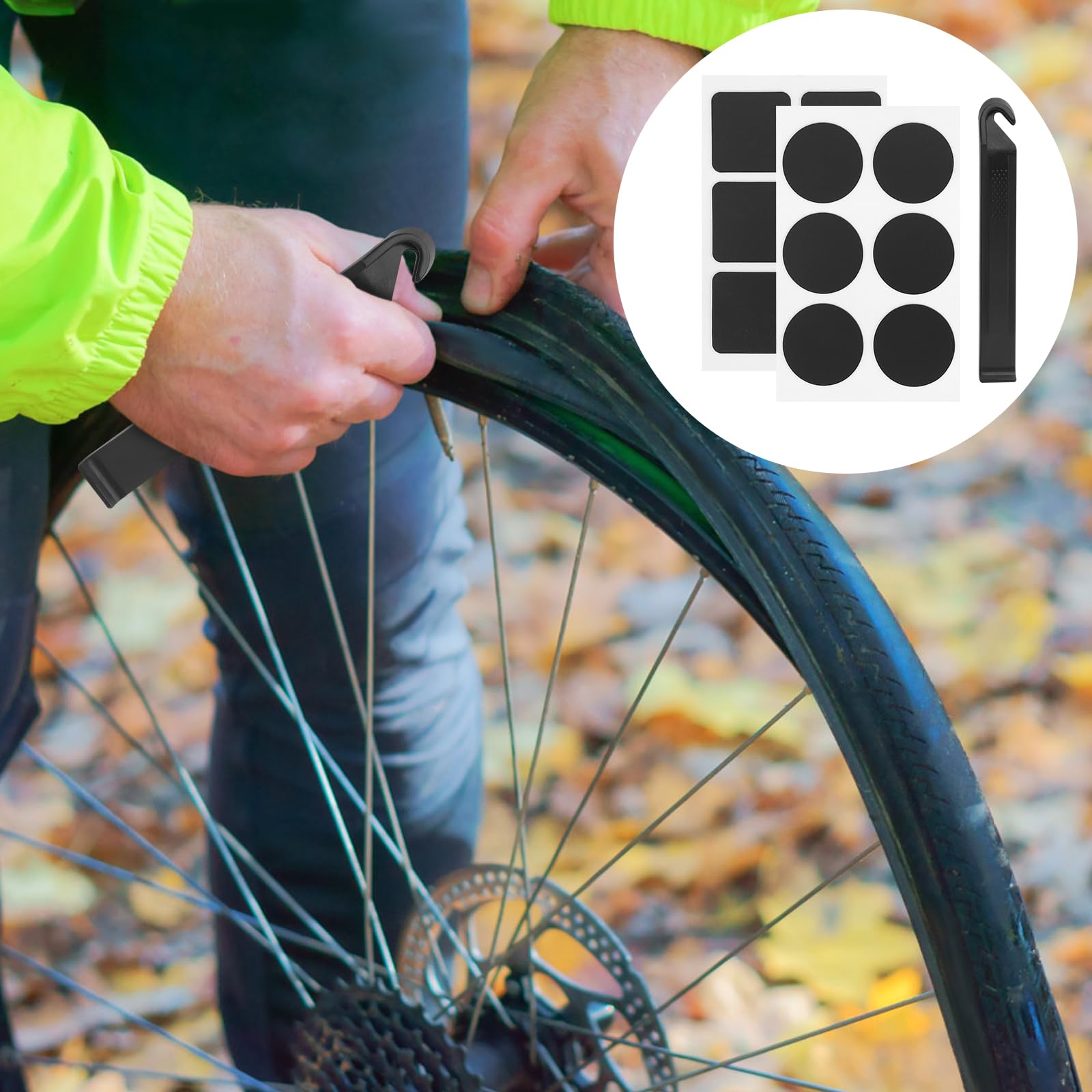 Zestaw łatek do roweru, 52 sztuki, samoprzylepny, zestaw naprawczy do roweru, zestaw łatek rowerowych, zestaw łatek do roweru, odpowiedni do rowerów wyścigowych i górskich