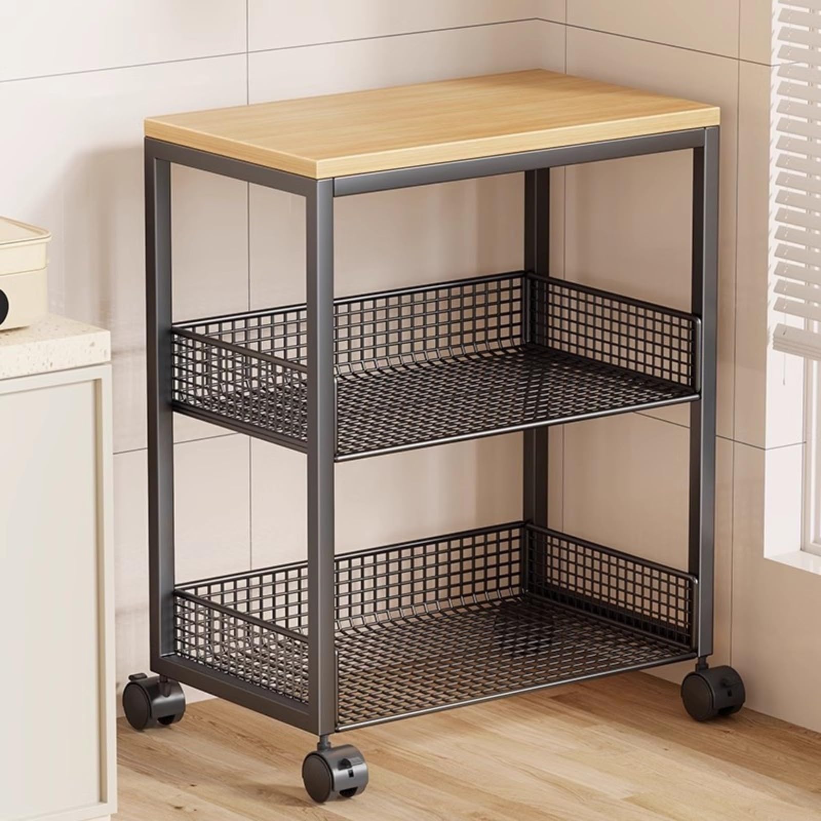 Qianly Carrello da con Ruote Stabile |, Scaffale da con Ruote, Bloccabile, Mobile, per Appartamenti Piccoli