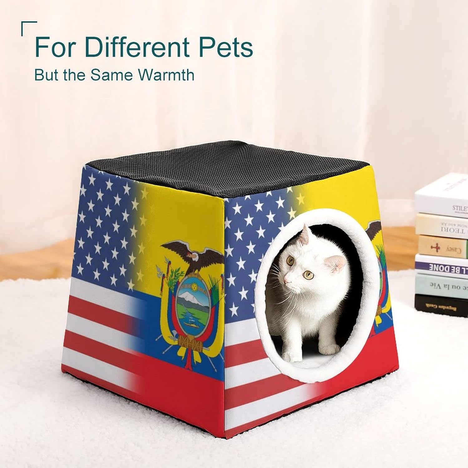 Generic US and Ecuador Flag Cat House for Indoor with Spacious Cat Nest, style-39-6