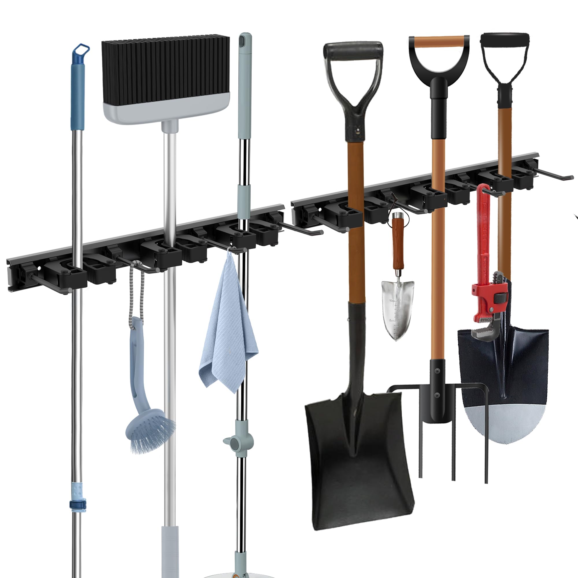 GARTOL2 Pack Broom Holder Wall, Wall Mount, Garden Tool Holder, Garden Tools, Wall Hanger for Household Goods, Wall Hanger for Home Garden Laundry (3 Slots with 4 Hooks)
