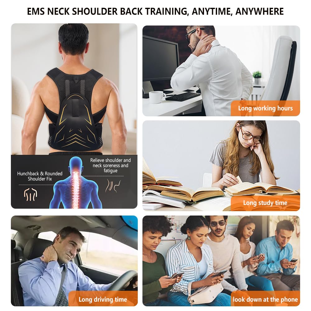 Nackenmassagegerät, EMS Bauchmuskeltraine Nackentrainer Gezielte Stimulation der Rücken, Nacken und Schultermuskulatur Rückentrainer Muskelaufbau - mit Haltungskorrektur für Männer und Frauen