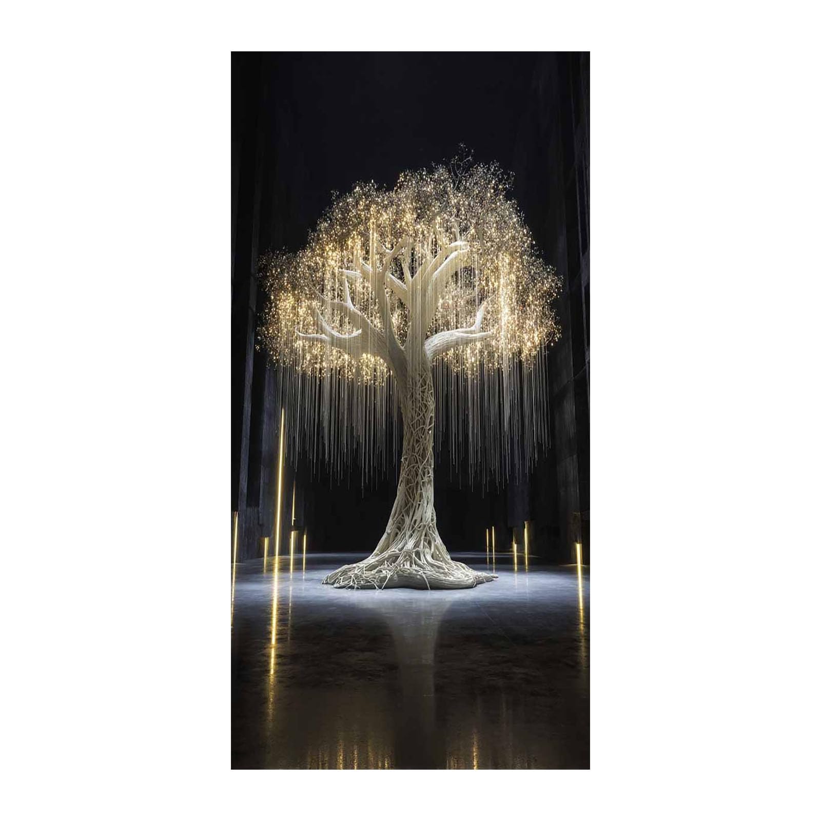 WIKEO Cuadros Dormitorios Modernos Árbol abstracto de la hoja dorada Lienzos Decorativos para Pasillo Dormitorio Baño Entrada Sala de yoga（Blanco-70x140cm Sin marco
