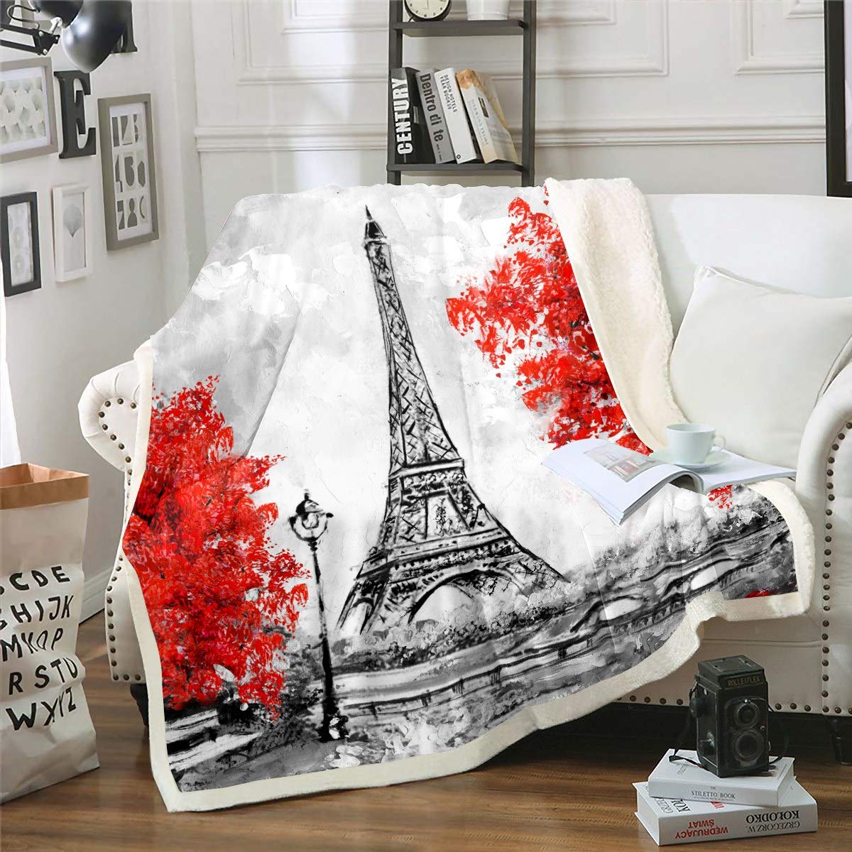 Loussiesd - Coperta in pile con torre Eiffel, per divano letto, stile retrò, a tema Parigi