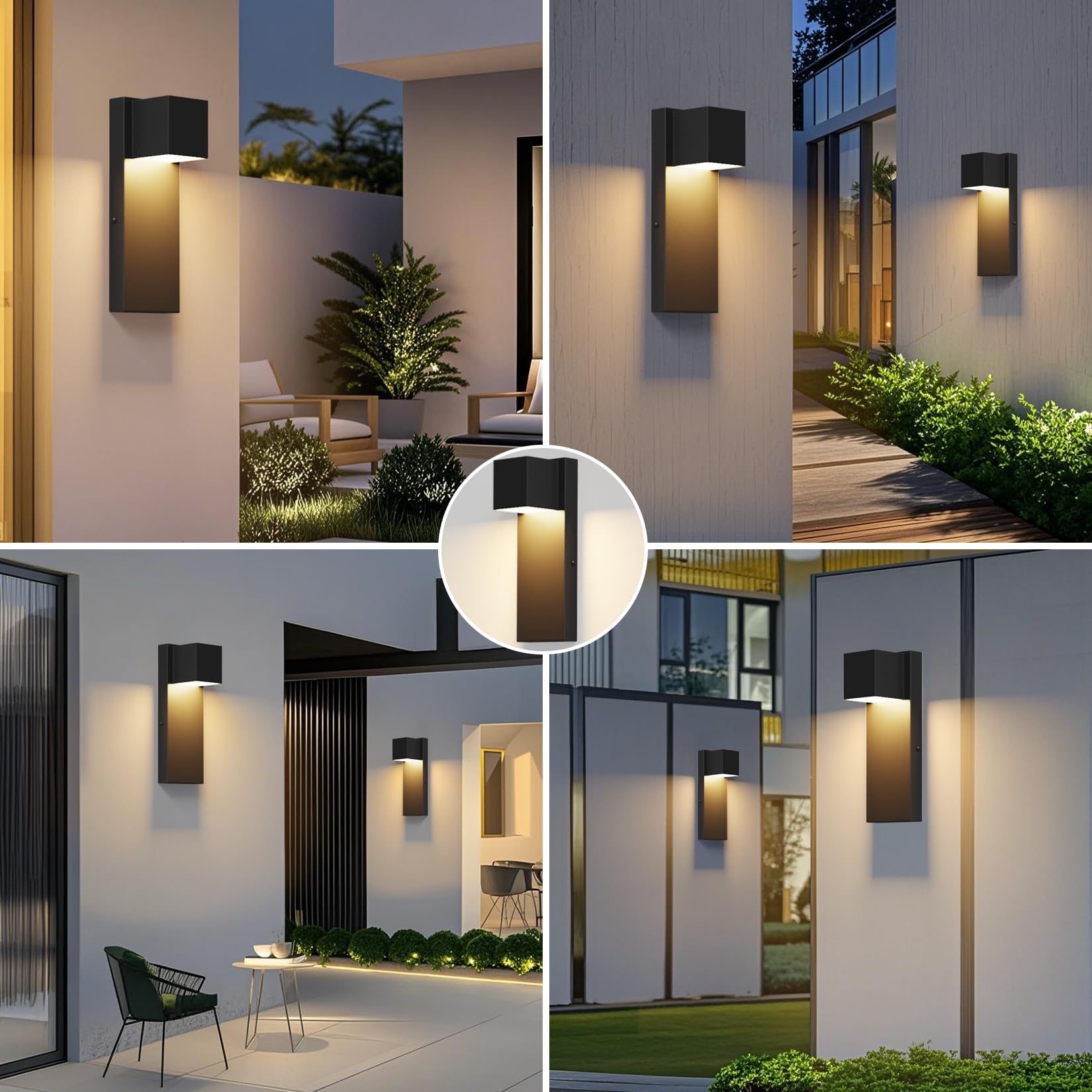 K-Bright LED Außenwandleuchte 16W,2 Stück Außenlampe Außenleuchte 3000K Warmweiß IP65 Wasserdicht | Edelstahl-Wandleuchte für Innen/Außen, Balkon, Garten, Garage & Korridor | Schwarz