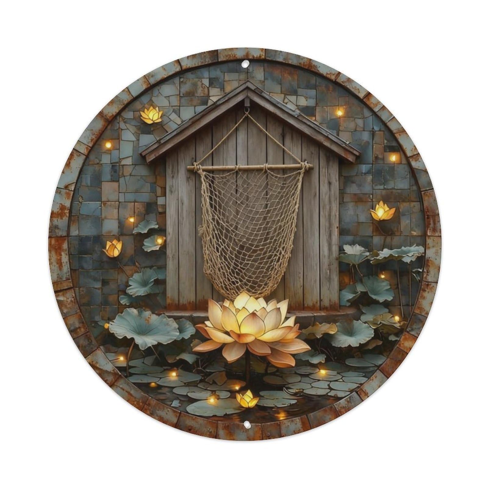 Fishing Net Beach Cottage Wall Metal Tin Sign Plaque