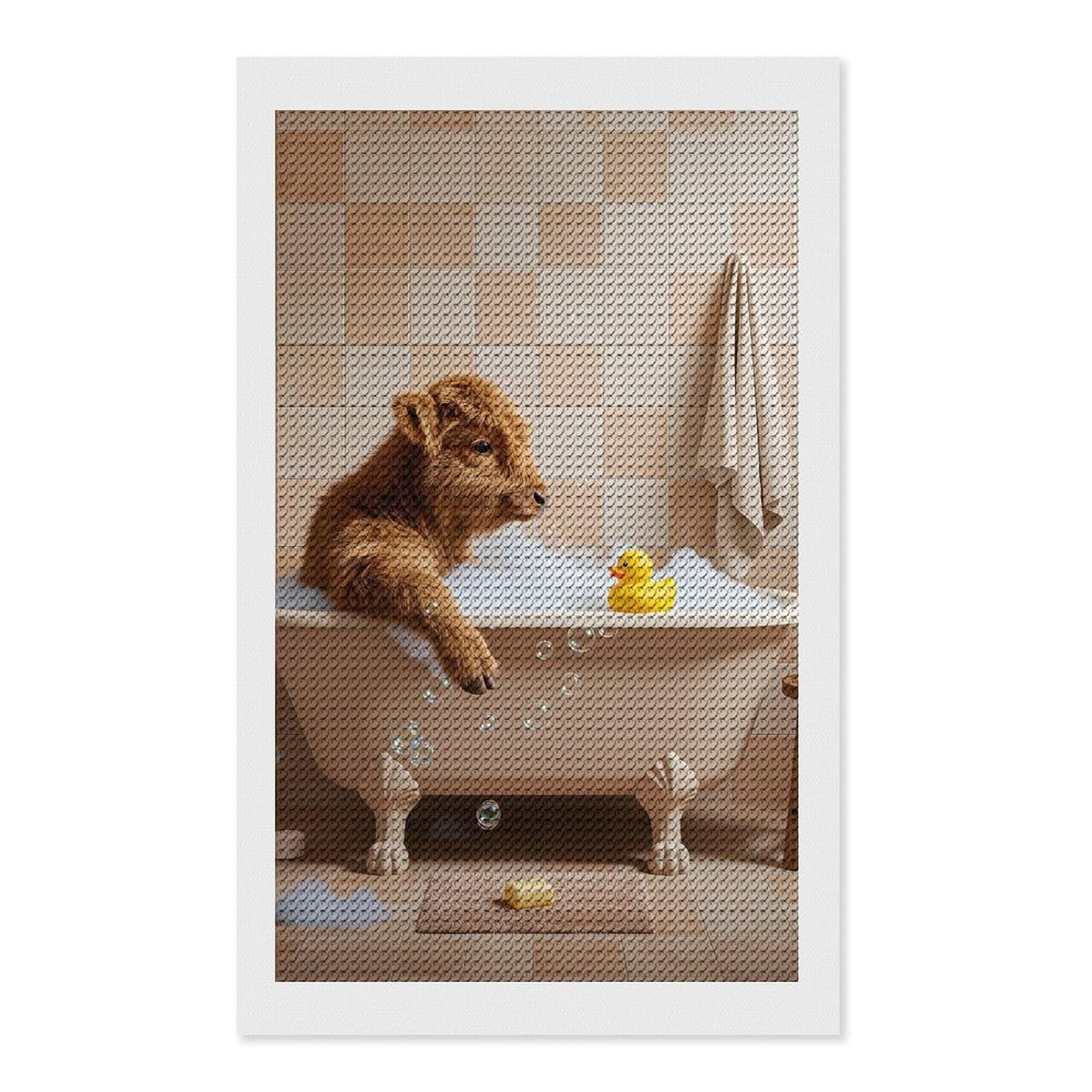 Junmoney Cow in Bathtub Diamond Painting Canvas Set 12"x20", for Beginners, Complete Accessories, Christmas Gift, Modern Decor
