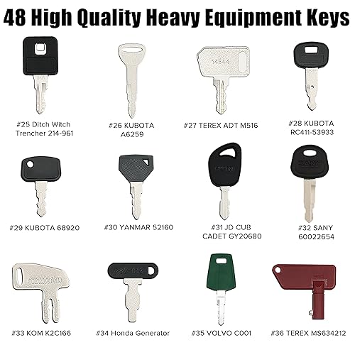 Miniatura 4 de Juego de 48 llaves maestras de encendidollaves de equipo pesado para JD John Deere Hyster Komatsu Cat Key Kubota Yanmar Takeuchi Ford New Holland