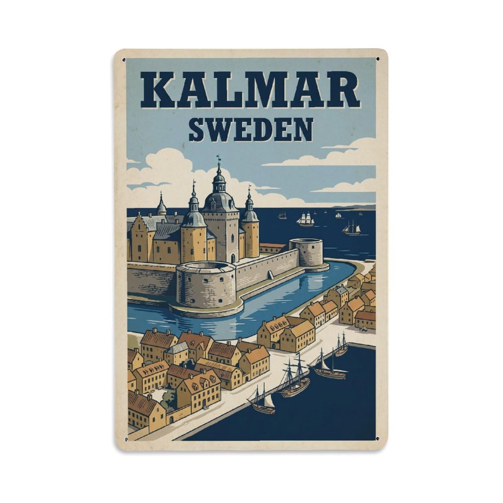 Retro Travel Sweden Kalmar Metal Tin Sign