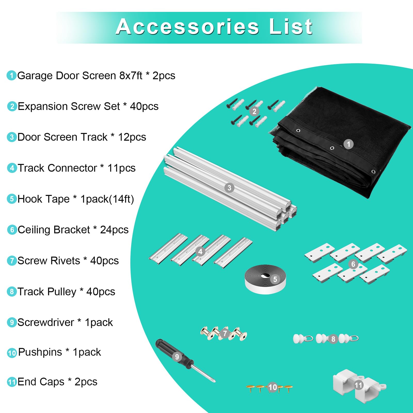 Retractable Closure Sliding Garage Door Screen with Track Closure,16x7Ft Garage Door ...