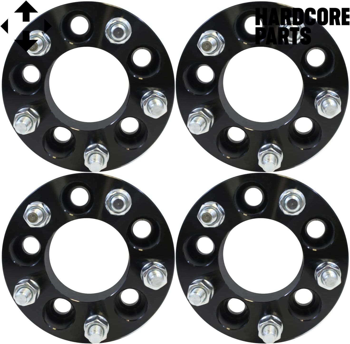 4pc Wheel Spacers Adapters Black 1.25" 5x4.25 (5x108) to 5x4.5 (5x114.3) with 12x1.5 Studs - Fits Ford Taurus Thunderbird Jaguar Lincoln Continental