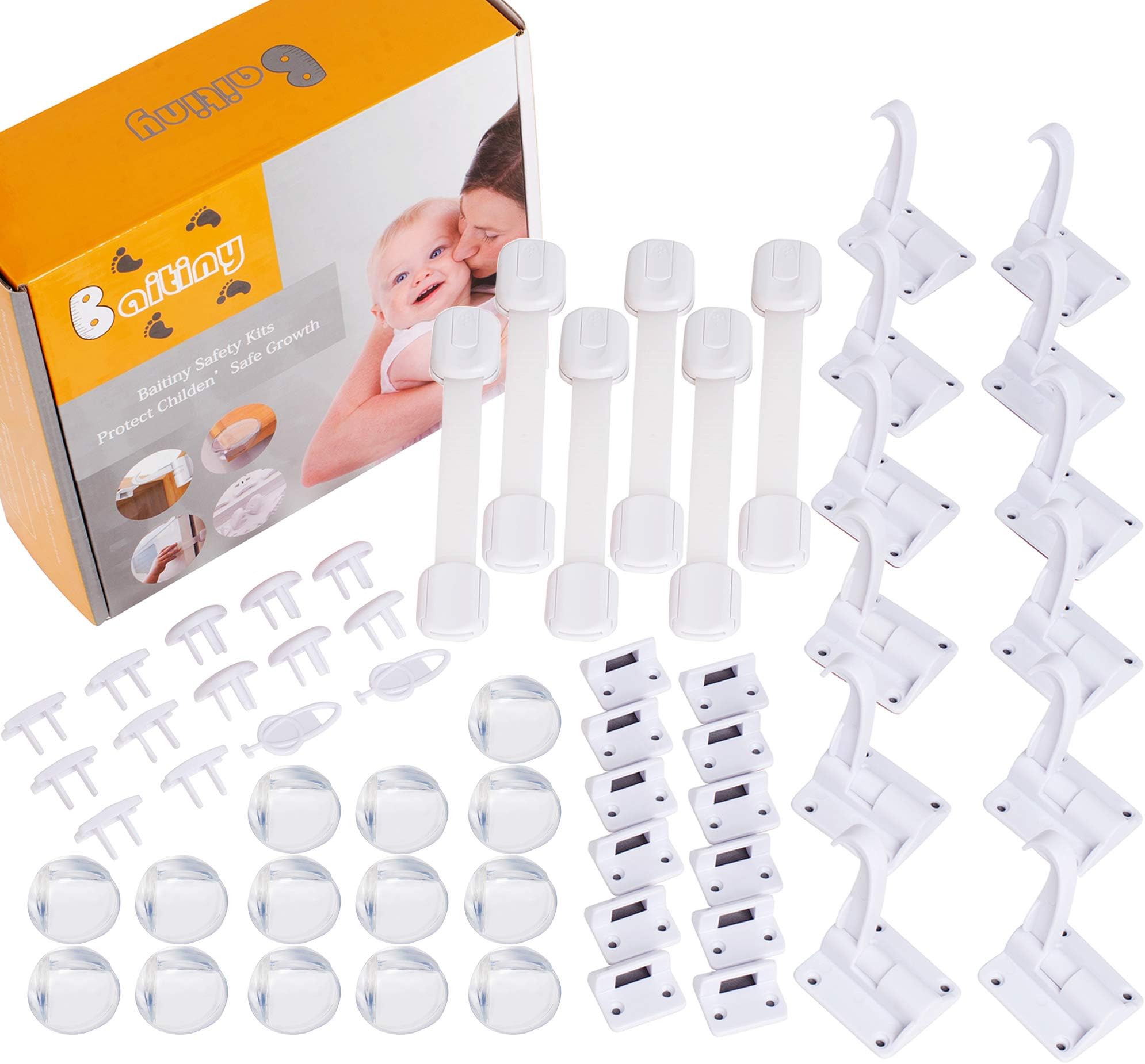 Baitiny Baby Proof Kit, 58 Packs Baby Proofing Kit Essentials Child Proofing Appliance with Cabinet Locks, Corner Guards and Outlet Covers - All-in-one Super Value Child Proof Kit