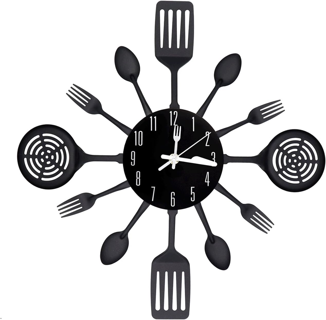 Easyhoki [2017 Version] Large Kitchen Metal Wall Clock (16 in) with Non-Ticking Design, Indoor/Outdoor (Black)