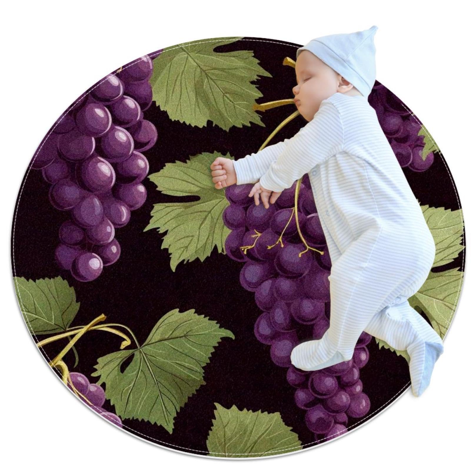 Tapis de salle de bain rond de 1m motif branches de raisin et fruits pour chambre
