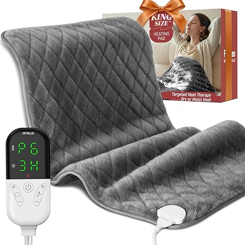 Electric Heating Pad for Pain Relief – 35"x20" King Size, Moist & Dry Heat, Machine Washable Soft Velvet, Adjustable Temperature, Auto Shut Off, Ideal for Period Cramps, Back, Neck, Shoulder & Waist - Dark Grey - King Size 35''x20''