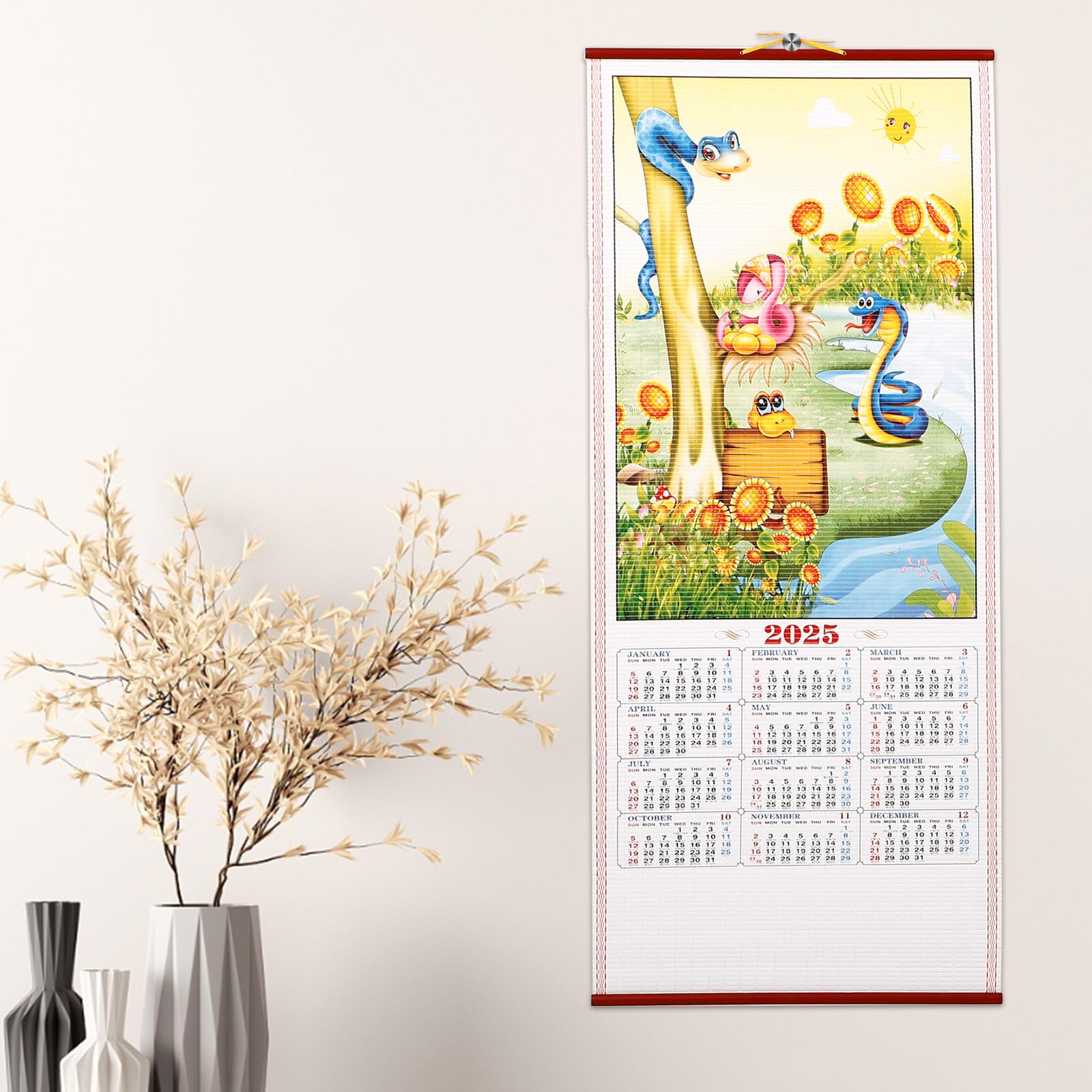 LALAFINA 2025 Wall Calendars 2025 Year Of Snake Chinese New Year Calendar Wall Scroll 2025 Chinese Lunar Planner for Home Office Decor - Image 3