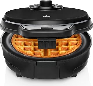 Chefman Anti-Overflow Belgian Waffle Maker with Mess-Free Moat, 7 Shade Settings, Nonstick Plates & Measuring Cup - Black